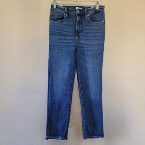 Good American Classic High Rise Jeans Womens 8 29 Step Hem Dark Wash Distressed